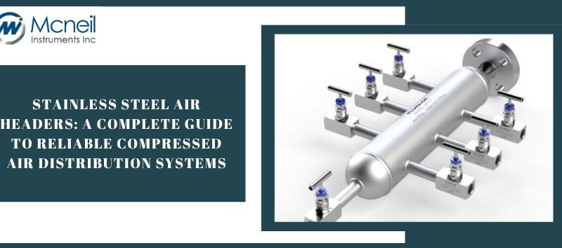 Stainless steel air header with multiple valves for reliable compressed air distribution systems